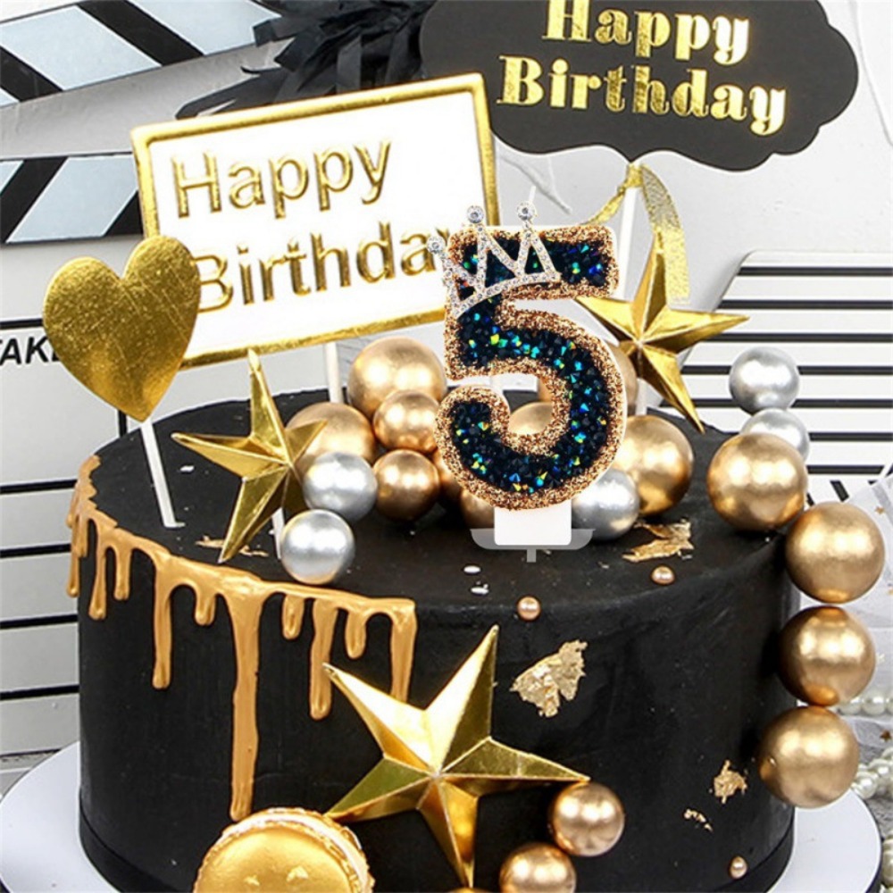 Candle Supplies Luxury - Luxury Crown Number Birthday Candle Black