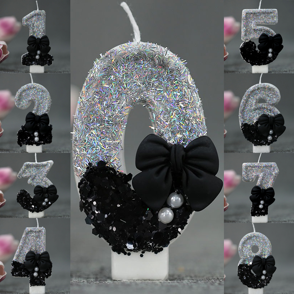 Candle Supplies Free Shipping - Midnight Bow & Pearl 0-9 Number